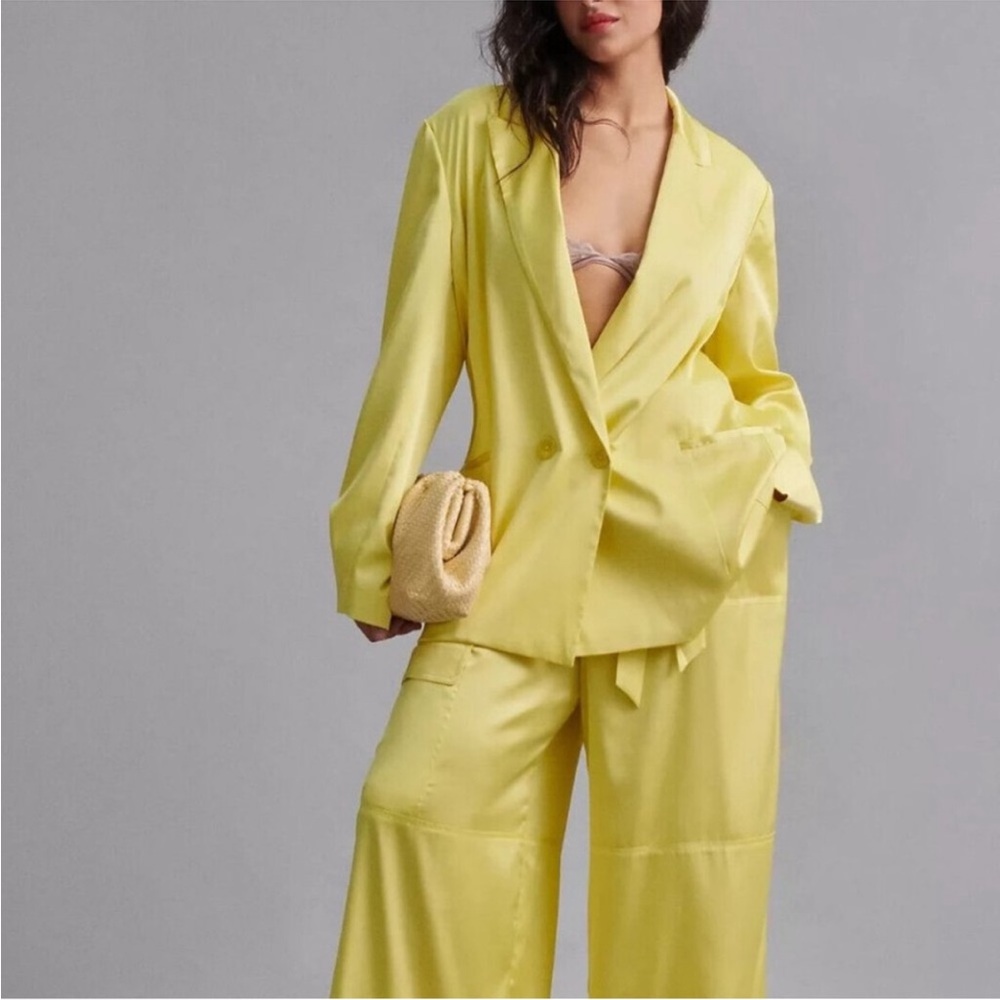 NWT Anthropologie Hutch Satin Blazer in yellow Chartreuse Size Small